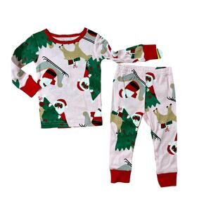 Carter's Oeko-Tex Santa Claus Christmas Pink Pajama Pant Set 12 months Trees NWT